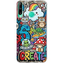 PrintiFy Huawei P40 Lite E ile Uyumlu Grafiti Create Art Tasarımlı Şeffaf Silikon Kılıf