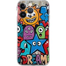 PrintiFy iPhone 13 Pro ile Uyumlu Grafiti Dream Street Tasarımlı Şeffaf Silikon Kılıf