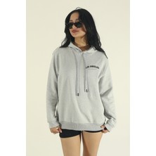 EYDAMOON Kadın Kışlık Pamuklu Minimal Los Angeles Baskılı Regular Kapüşonlu Sweatshirt