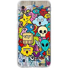 PrintiFy Samsung Galaxy A10 ile Uyumlu Grafiti Doodle Tasarımlı Şeffaf Silikon Kılıf