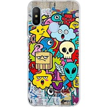 PrintiFy Xiaomi Mi A2 Lite ile Uyumlu Grafiti Doodle Tasarımlı Şeffaf Silikon Kılıf