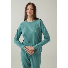 Pamuk & Pamuk Yeşil Fitlli Belden Bağlamalı Pijama Takımı