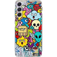 PrintiFy Samsung Galaxy A54 ile Uyumlu Grafiti Doodle Tasarımlı Şeffaf Silikon Kılıf