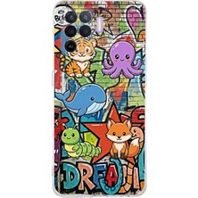 PrintiFy Oppo Reno 5 Lite ile Uyumlu Grafiti Mini Tasarımlı Şeffaf Silikon Kılıf