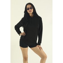 EYDAMOON Kadın Kışlık Pamuklu Puf Kumaş Yandan Cepli Kapüşonlu Sweatshirt