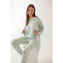 Pamuk & Pamuk Yeşil Renk Desenli Yumoş Kadın Sabahlık