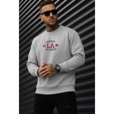 EYDAMOON Erkek Kışlık Pamuklu California Los Angeles Baskılı Regular Bisiklet Yaka Sweatshirt
