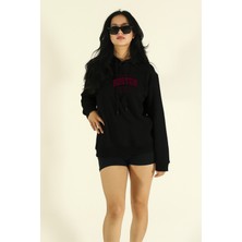 EYDAMOON Kadın Kışlık Boston Yazılı Regular Pamuklu Kapüşonlu Sweatshirt