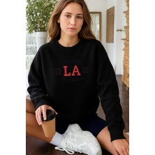 EYDAMOON Kadın Kışlık California Los Angeles Baskılı Regular Pamuklu Bisiklet Yaka Sweatshirt
