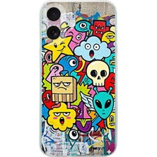 PrintiFy iPhone 16 ile Uyumlu Grafiti Doodle Tasarımlı Şeffaf Silikon Kılıf