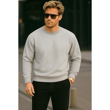 EYDAMOON Erkek Gri Basic Kışlık Içi Polarlı Bisiklet Yaka Sweatshirt - Regular Gri