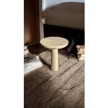 Naturel Renk Masif Ahşap Yan Sehpa Tekli Mantar Sehpa Fiskos