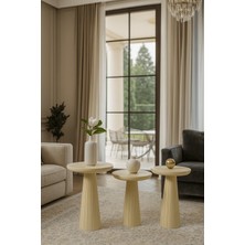 Mantar Ahşap Sehpa 3’lü Set – Krem Renk Dekoratif Zigon Takımı