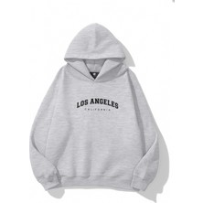 EYDAMOON Kadın Kışlık Pamuklu Los Angeles Baskılı Regular Kapüşonlu Sweatshirt