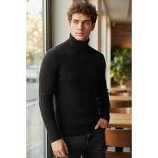 Mandala Tekstil Balıkçı Yaka Fitilli Erkek Triko Kazak