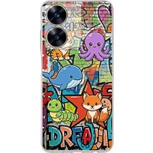 PrintiFy Realme C55 ile Uyumlu Grafiti Mini Tasarımlı Şeffaf Silikon Kılıf