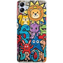 PrintiFy Samsung Galaxy A04E ile Uyumlu Grafiti Star Team Tasarımlı Şeffaf Silikon Kılıf