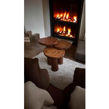 Ahşap Mantar Sehpa 3’lü Set Meşe Renk Doğal Zigon & Fiskos