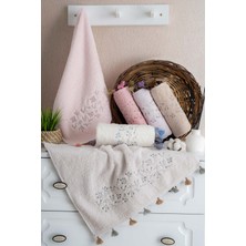 Bella Home 50X90 Kardelen Nakışlı Püsküllü El Havlusu - 6 Adet