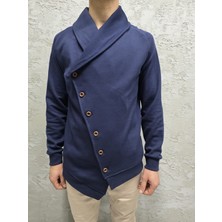 Black Steel Asimetrik Kesim Düğmeli Şal Yaka Hırka