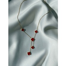 NB Steelora Çelik Kırmızı Dört Yaprak Figürlü Şans Kolye Gold Renk