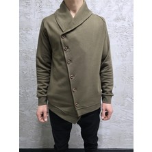 Black Steel Asimetrik Kesim Düğmeli Şal Yaka Hırka