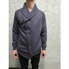 Black Steel Asimetrik Kesim Düğmeli Şal Yaka Hırka