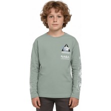 Escabel Erkek Çocuk Baskılı Yeşil Sweatshirt %100 Pamuk Rahat Regular Kesim