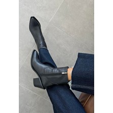 Straswans Cameron Kadın  Hakiki  Cilt  Deri  Topuklu   Bot Siyah