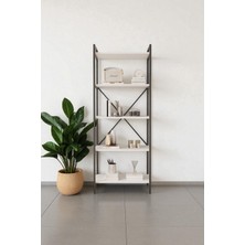 Mobitopya Nilamu 65 cm Beyaz Kitaplık / Metal Aksamlı / Açık Raf / Organizer / Ofis / Ev / 5 Raflı Kitaplık