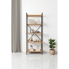 Mobitopya Nilamu 65 cm Atlantik Çam Kitaplık / Metal Aksamlı / Açık Raf / Organizer / Ofis / Ev / 5 Raflı Kitaplık