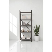 Mobitopya Nilamu 65 cm Antrasit Kitaplık / Metal Aksamlı / Açık Raf / Organizer / Ofis / Ev / 5 Raflı Kitaplık