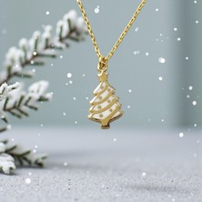 Nova Grup Yılbaşı Ağacı Figürlü Beyaz Mineli 14 Ayar Altın Kolye