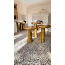 Tütün Renk Ahşap Mantar Sehpa 3’lü Zigon ve Fiskos Sehpa Seti