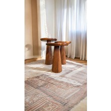 El Yapımı Açık Ceviz Renk 3’lü Ahşap Yan Sehpa Seti