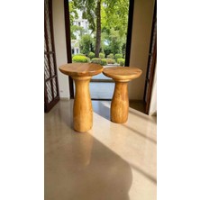 Masif Tik Ahşap 2'li Yan Sehpa – Doğal Renk Zigon ve Fiskos