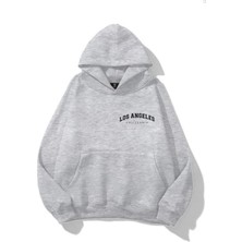 EYDAMOON Kadın Kışlık Minimal Los Angeles Baskılı Kapüşonlu Kanguru Cepli Regular Sweatshirt