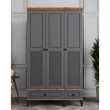 Miracool Panjur Fix 3 Kapılı Dolap / %100MDF / Çam-Antrasit