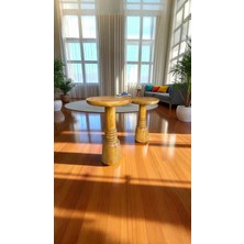 Doğal Tütün Renk Ahşap Yan Sehpa Seti 2’li Masif Zigon ve Fiskos