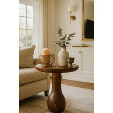 Meşe Renk Masif Ahşap Tekli Yan Sehpa Doğal Mantar Sehpa