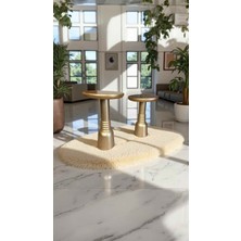 Altın Varak Ahşap Yan Sehpa 2’li Set – Mantar Sehpa Takımı