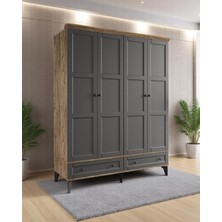 Miracool Karin 4 Kapaklı Dolap / Gardrop / Çam Antrasit / %100 Mdf