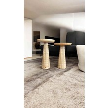 Doğal Naturel Renk Ahşap Mantar Sehpa Takımı 2li Set