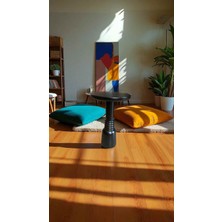 Doğal Ahşap Tekli Mantar Sehpa – Siyah Renk Rustik Tasarım