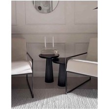 El Yapımı Ahşap Yan Sehpa 2li Siyah Renk Zigon ve Fiskos Sehpa