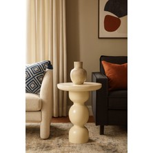 Dekoratif Masif Ahşap Yan Sehpa Krem Renk ve Mantar Sehpa