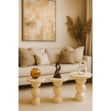 Krem Renk Ahşap Mantar Sehpa Takımı 3’lü Doğal ve Zigon Set