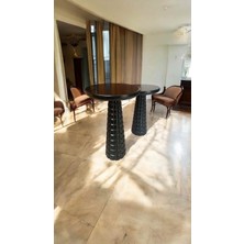 Siyah Renk Doğal Ahşap Mantar Sehpa 2li Set Yan Sehpa Takımı