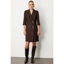 Ekol Kruvaze Yaka Düğmeli Elbise 4009