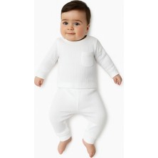 Zm Kids Beyaz Unısex 6-9-12-18 Ay Cepli Fitilli Takım
